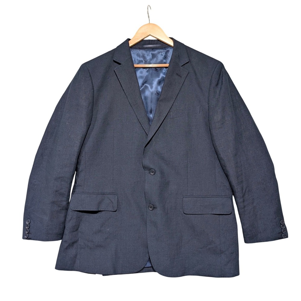 Charles Tyrwhitt Navy Blue 100% Linen Slim Fit Blazer Jacket 44L Mens Preppy